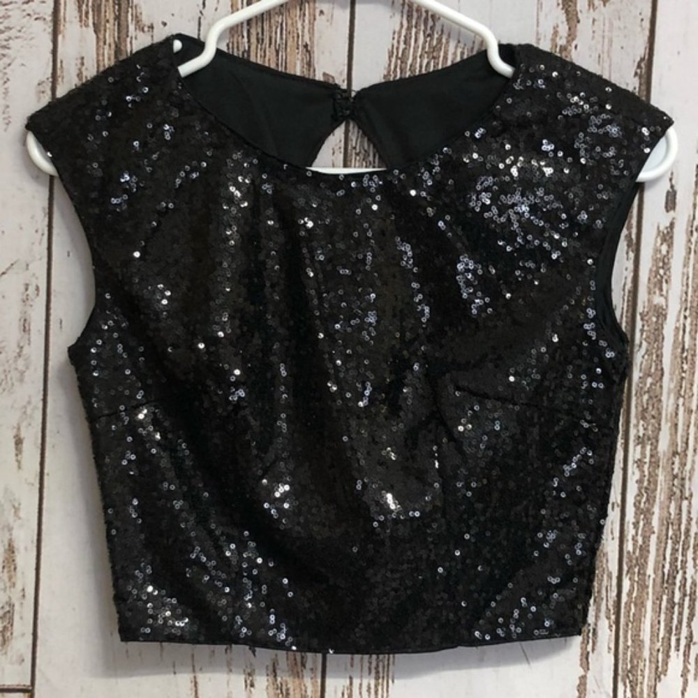 SZ S Black Sequin Sleeveless Crop Top